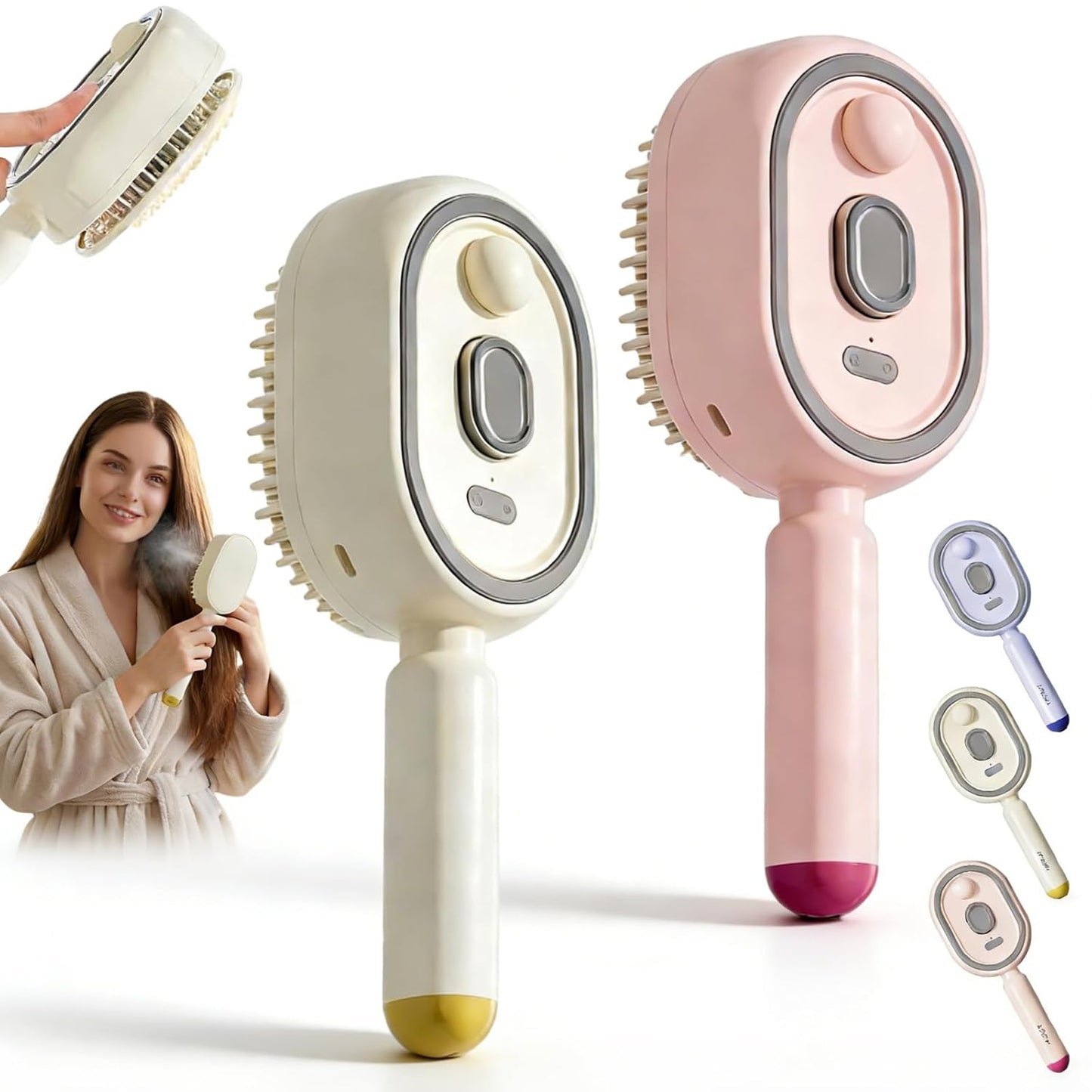Electric Steam Brush - Rechargeable Misting Detangling Straightener | USB-C Styling Tool for Short Hair (2PCS-B)