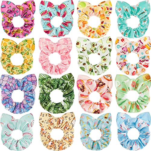 WILLBOND 16 Pcs Lovely Style Girls Hair Scrunchies - Kawaii Prints