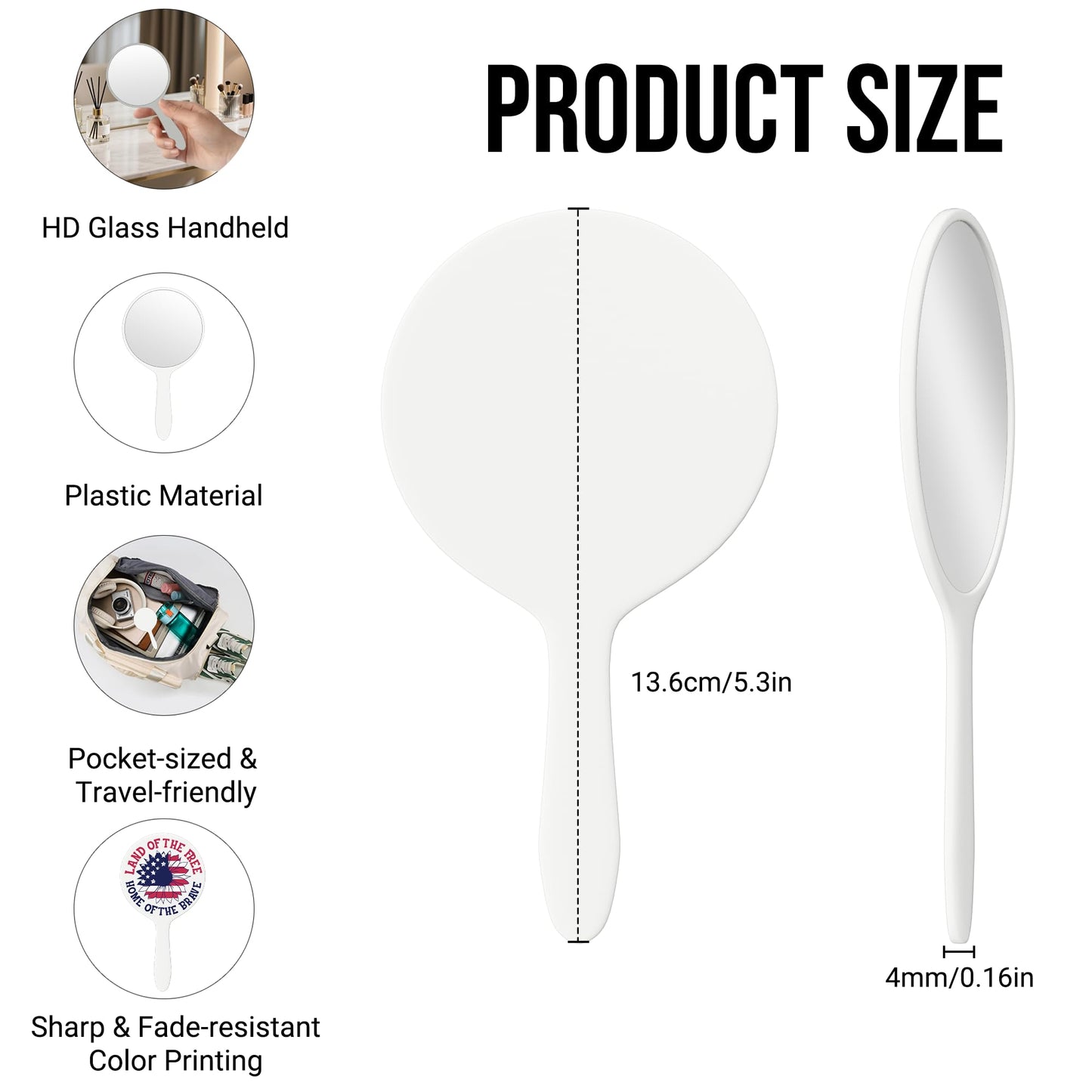 Personalized Handheld Mirror Bulk,Pack 10-150 Personalized Compact Mirror for Purse,Logo/Text Customizable,Round Travel Makeup Mirror,Personalized Gift for Branding,Party Favor,Promotion,Event (White)