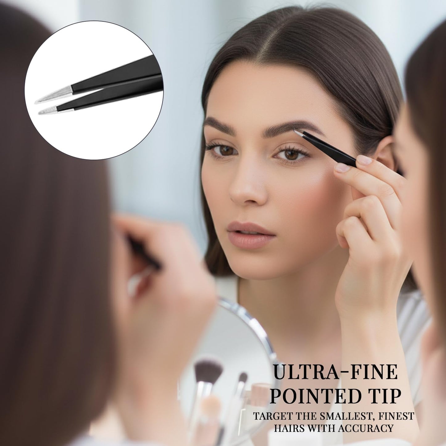 Tweezers for women facial 4 Piece Stainless Steel Precision Tweezers Kit with Leather Case for women & men Multi purpose as eyebrows facial hair ingrown hair removal