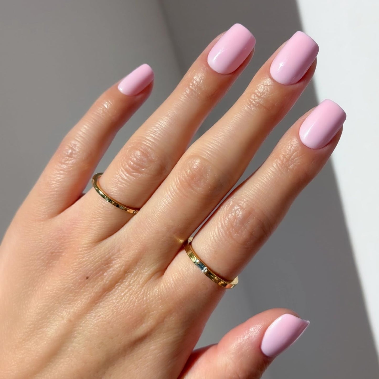 Glamnetic Press On Nails - Short Squoval Fake Nails | Glossy Light Pink Press On Nails, Salon Quality Kit with Glue | Pink Control - 30 Nail Set in 15 Sizes