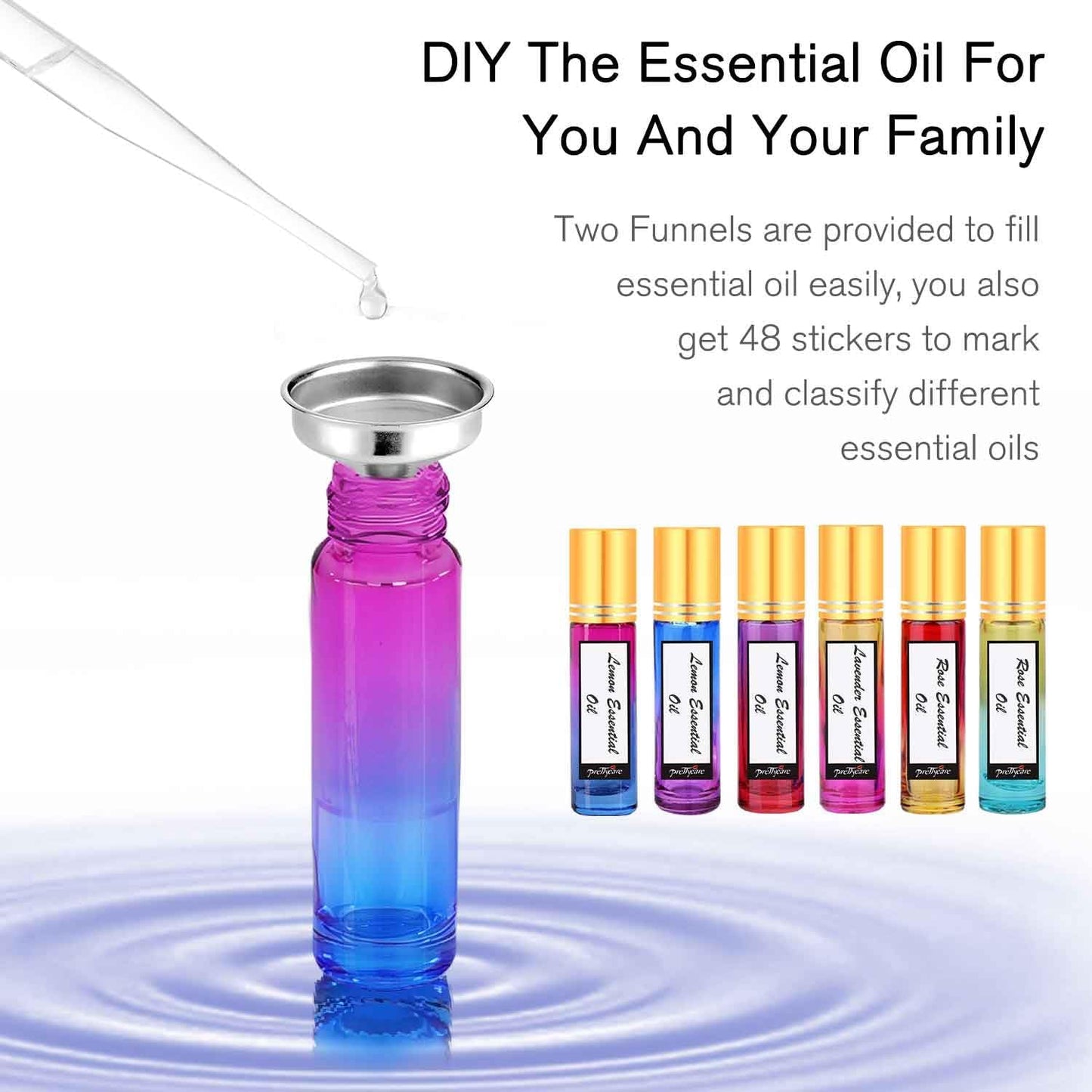 Essential Oil Roller Bottles Set of 24 | 10 ml Refillable Rainbow Glass with Stainless Steel Balls - Leak-Proof Travel Perfume Containers