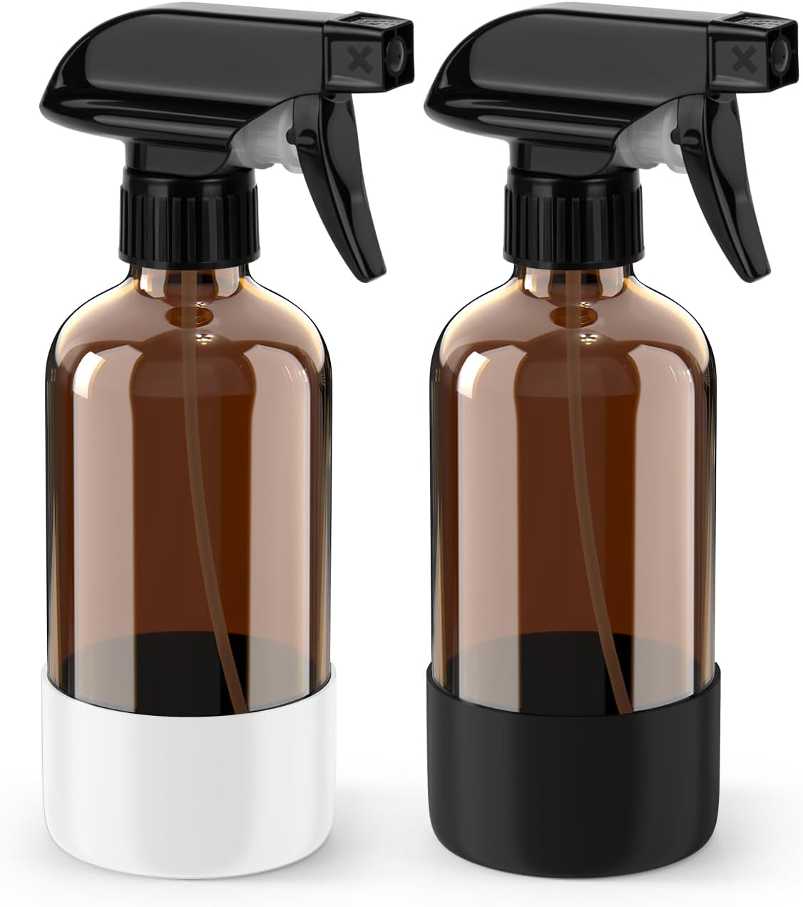 Bontip Amber Glass Spray Bottle Set - Silicone Sleeve Protection for Aromatherapy & Hair Care | 16 oz (Black & Brown)