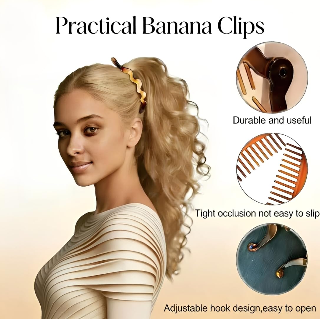 Banana Clips for Women - Stylish Acrylic Hair Claw Clips for Thin Hair | Gentle Hold, No Crease, 4 Colors