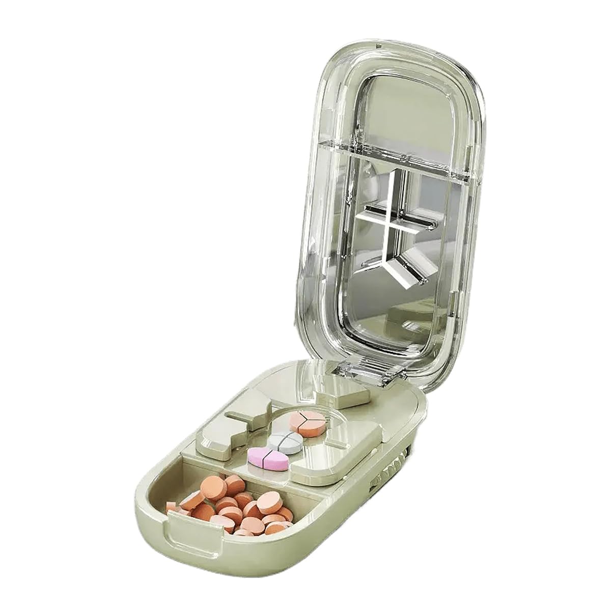 Pill Cutter, Professional Portable Pill Cutter Splitter for Small and Tiny Pills, 1/2 1/3 1/4 Cutter with Stainless Steel Blades and Storage Box (Green)