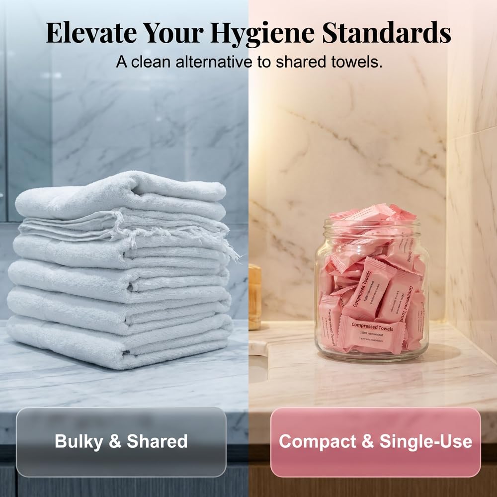 Compressed Towels 30 Pack, 2026 New Portable Travel Towels, Soft Compressed Face Towels for Camping, Compact Coin Tissues for Outdoor Use, Disposable Face Towel for Travelers (Pink, 30 Pcs)