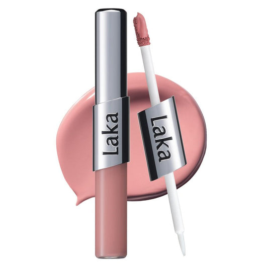 Laka Perfect Twin Lip - Dual-Ended Matte Liquid Lipstick & Clear Gloss | Long Lasting 12 Hour Color, Transfer Proof | High Pigmented Lightweight Non-Sticky | Korean Makeup | #901 True Peach, 0.31oz