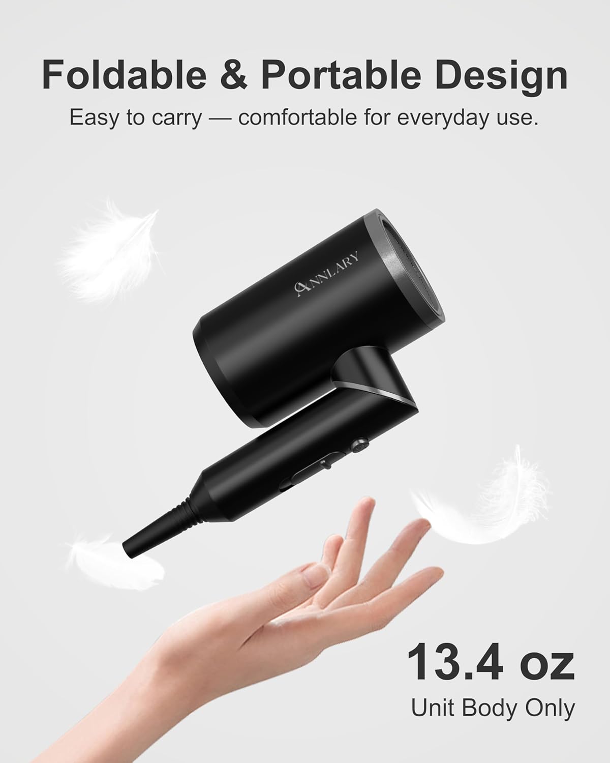 Hair Dryer with Comb - 1800W Ionic Blow Dryer for Curly Hair | Diffuser & Foldable Design | 6.5 ft ALCI Cord