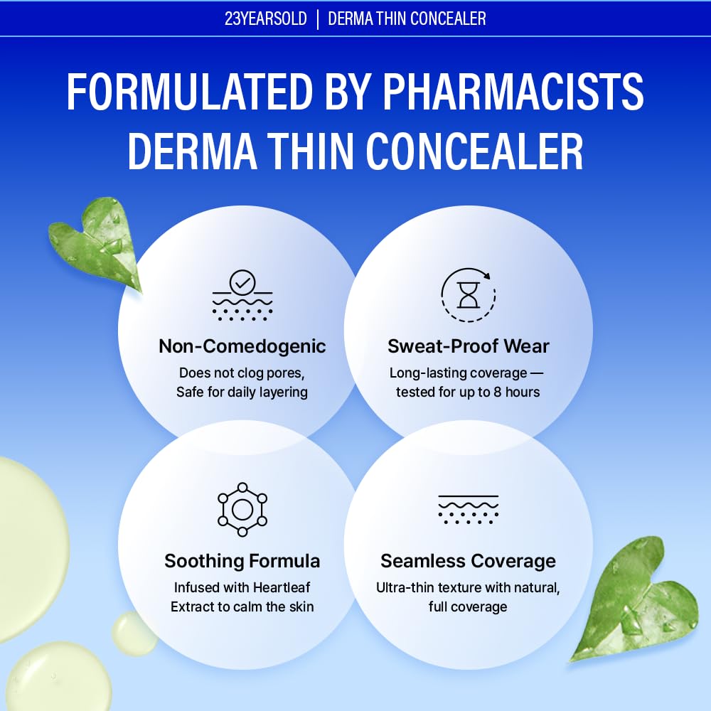 Derma Thin Concealer #0.1N (Fair Beige) - Lightweight, Long-Lasting Formula for Sensitive Skin | 0.17 fl oz