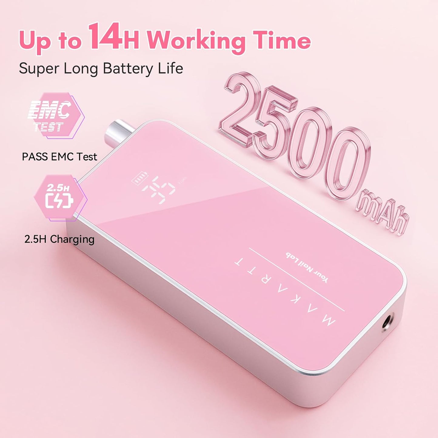 Makartt Nail Drill - 35,000RPM Rechargeable Electric Nail File for Acrylic & Gel Removal | 2-in-1 Portable & Desktop, LCD Display, Nouvella Pink