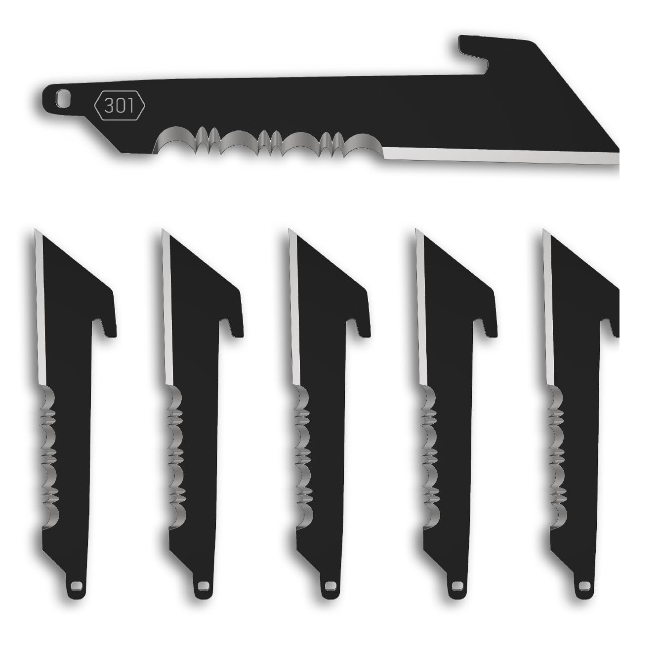OUTDOOR EDGE RazorSafe 3" Black Utility with Serrations - 6 Pack of Black EDC Utility Blades, Compatible 3" Razor Blade Knives, Perfect for Work & Everyday Carry