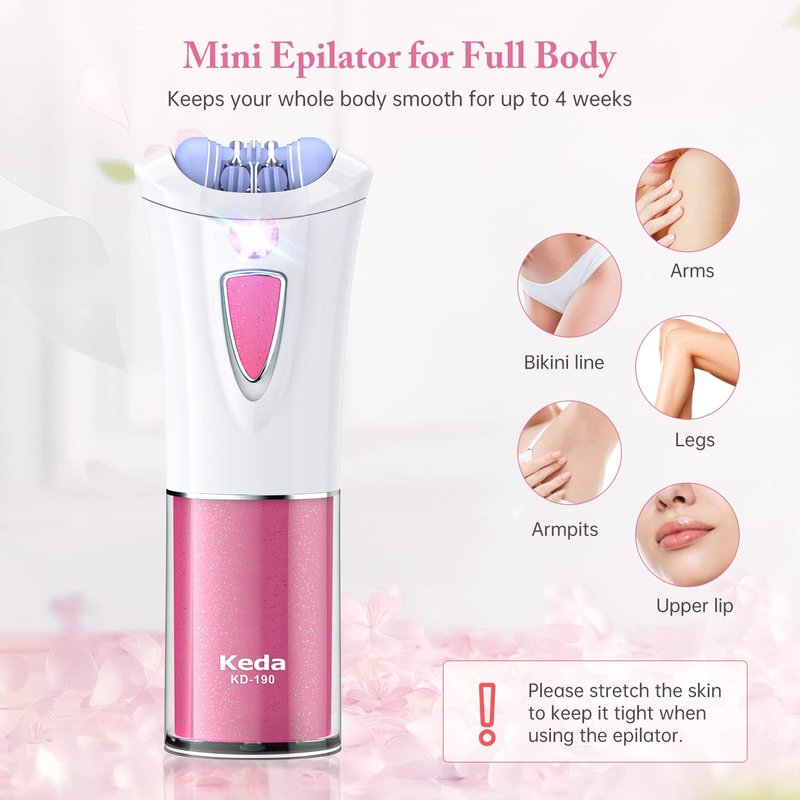 Epilator for Women Face & Body Hair Removal, Smooth Glide Facial Hair Remover, Electric Lady Shaver & Bikini Trimmer, Portable Body Glide Epilator for Legs, Arms, Underarms, Bikini Line