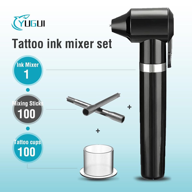 Tattoo Ink Mixer Machine Set - Electric Agitator with 100 Mixing Sticks & Cups | Perfect for Makeup & Eyebrow Color