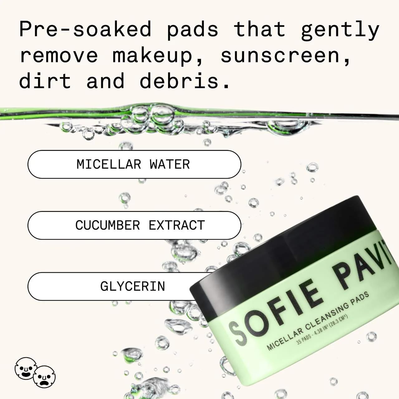 Sofiee Pavitt Face Micellar Makeup Removing Cleansing Pads, Pre Soaked Pads with Micellar Water and Cucumber Blend, 35 Count
