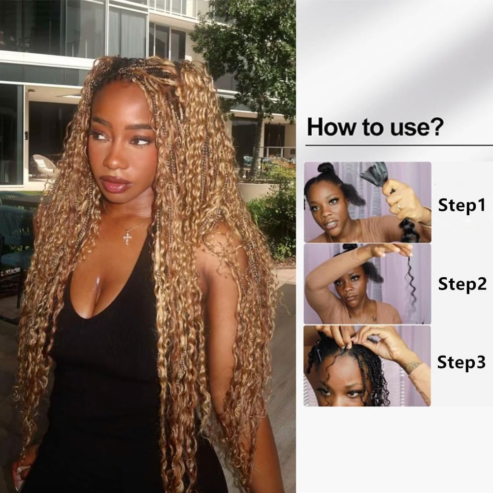 Boho Blonde Human Braiding Hair - 120g Curly Deep Wave | 14-Inch Bulk for Knotless Braids