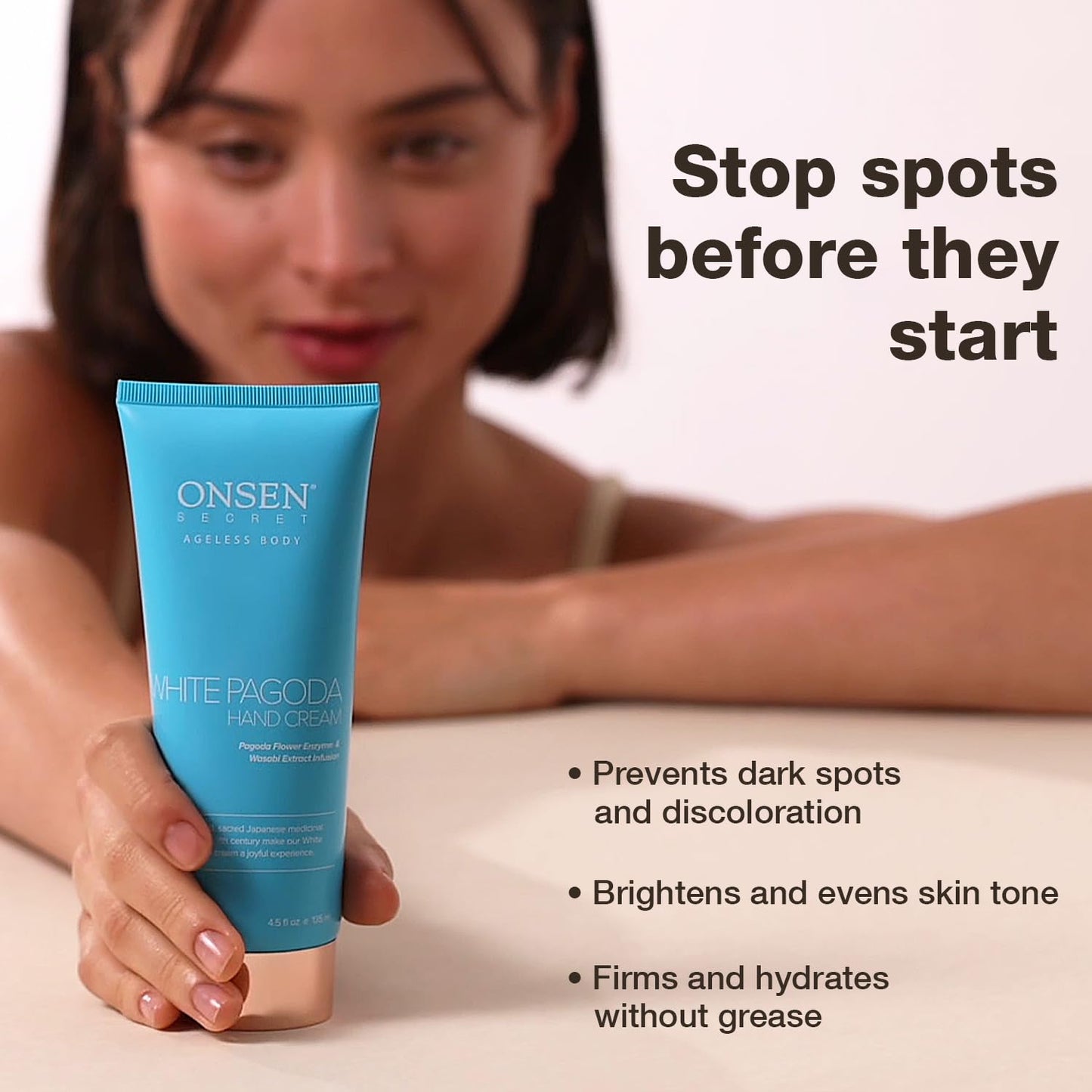 Onsen White Pagoda Hand Cream | Japanese-Inspired Firming Hand Lotion with Pagoda Flower Enzyme, Tsubaki, Jojoba & Squalane | Nursing Essentials for Aging Hands | Vegan (4.5 oz)