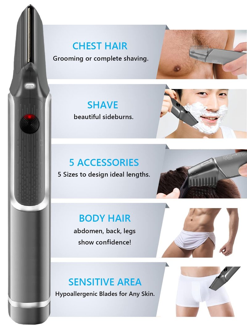 Mens Body Hair Trimmer Hair Cutting Tools Neck, Back, Facial, Beard Hair Trimmer As Seen on Tv Self Haircut Shavers for Men Long Handle Hair Cutting Comb