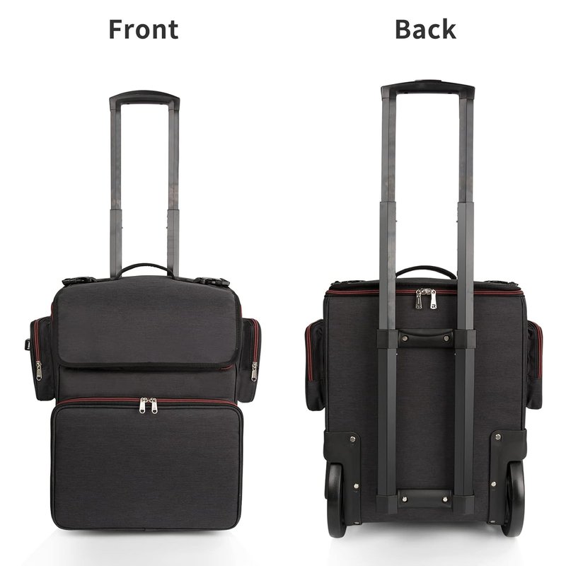 Makeup Train Case - Large Cosmetic Organizer for Hairstylists | Heat Insulation, Detachable Pouch, Trolley with Wheels