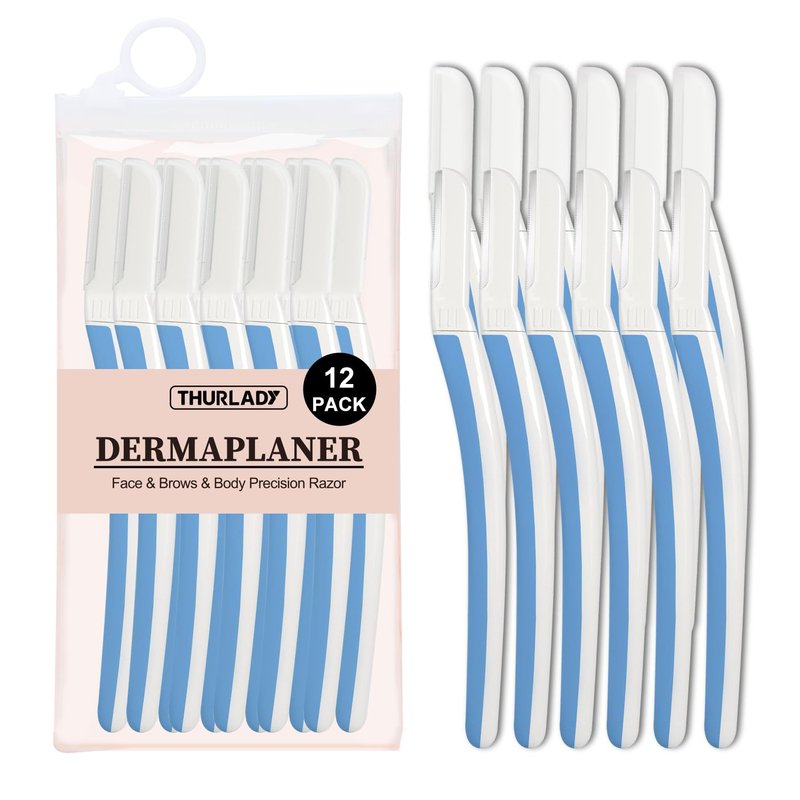 THURLADY Dermaplane Razor, Face and Eyebrow Razors for women, Exfoliating Facial Razor & Dermaplaner, Skin Care Tool for Smooth Skin, Gentle Exfoliation & Facial Hair Removal, (12 pcs, Aegean Frost)