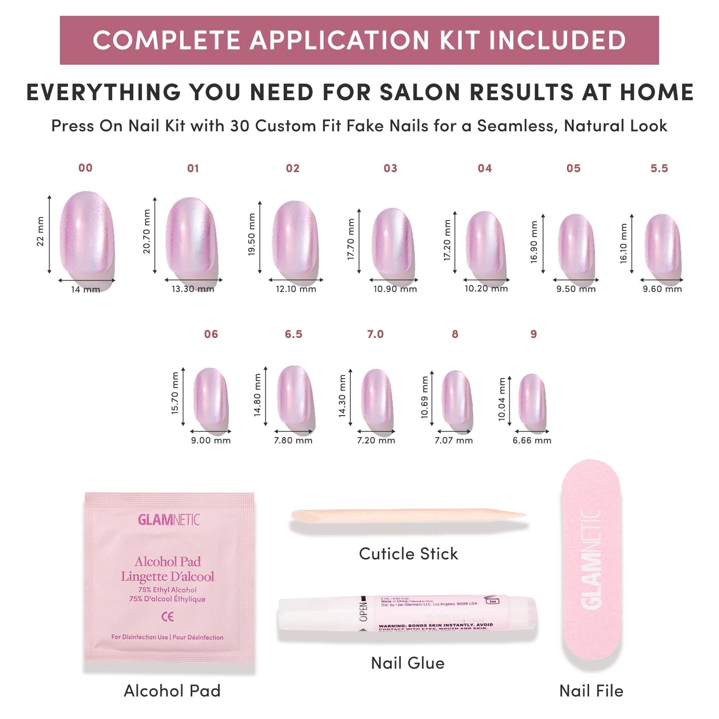 Glamnetic Press On Nails - Short Round Fake Nails | Pearlescent Purple Velvet Press On Nails, Salon Quality Kit with Glue | Oyster Glow - 30 Nail Set in 12 Sizes