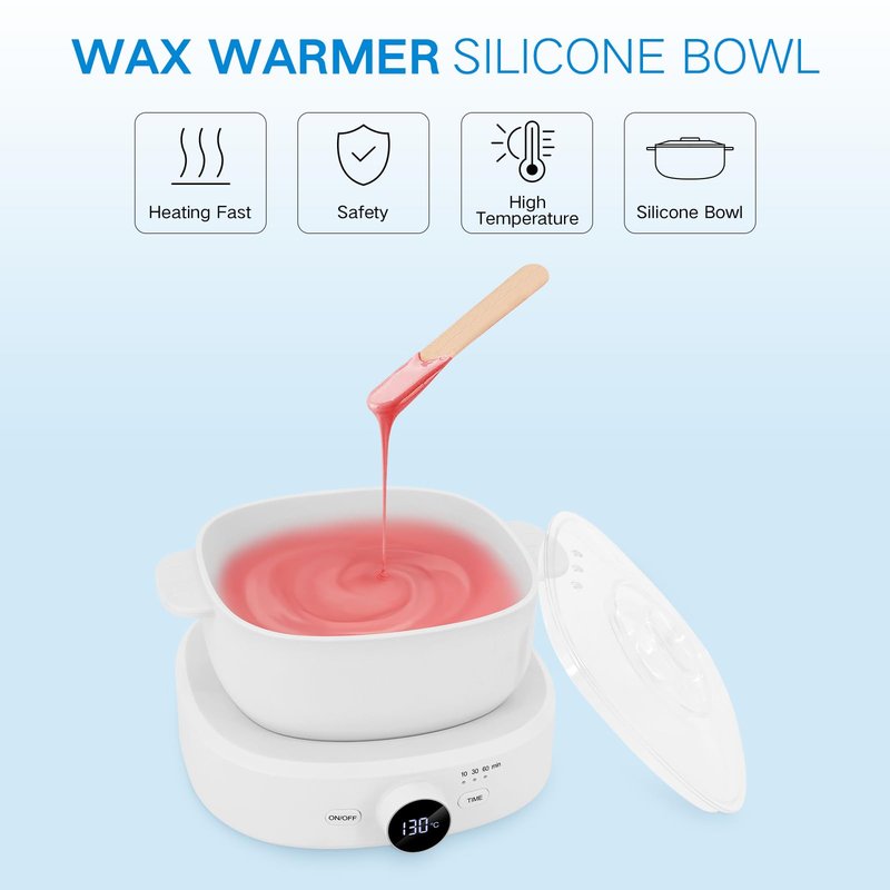 Wax Warmer for Hair Removal, Adjustable Temperature, Digital Display Professional Hot Wax Warmer Pot with Silicone Bowl, Timer setting，white