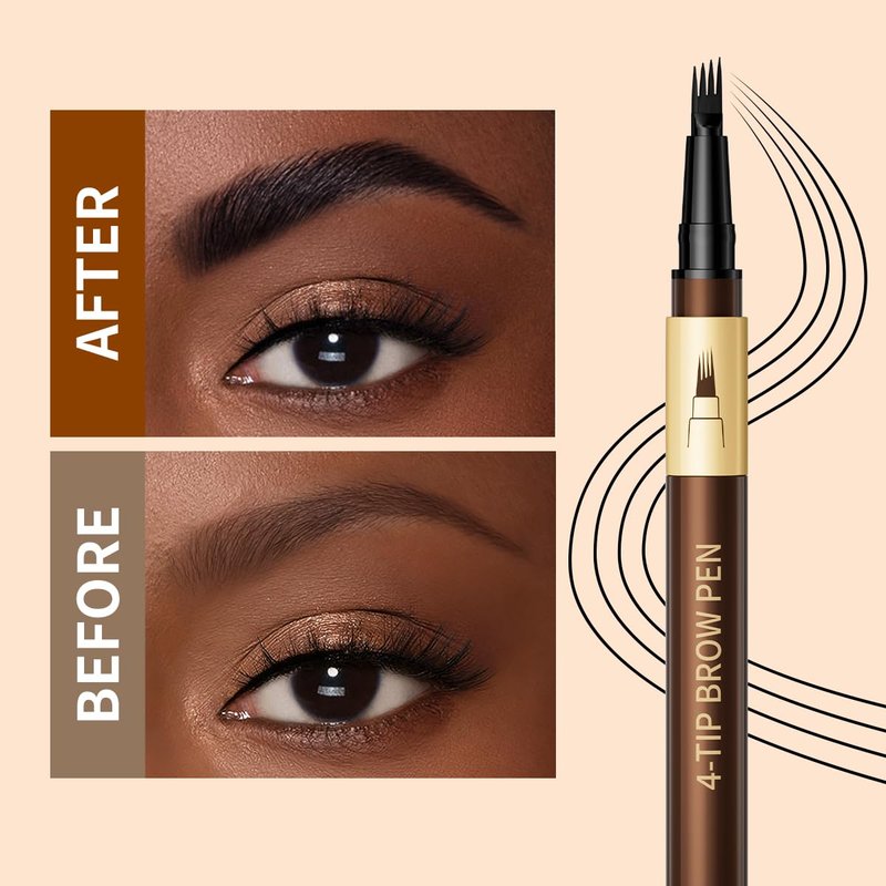 Microblading Eyebrow Pencil - Waterproof 4-Fork-Tip for Natural Hair-Like Brows | Long-Lasting Black