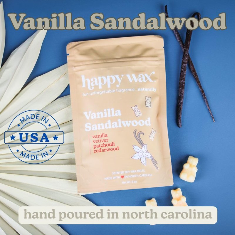 Happy Wax Vanilla Lovers Scented Natural Soy Wax Melts – 6 Oz Total - Includes: Vanilla Bean Latte, Vanilla Sugar and Vanilla Sandalwood