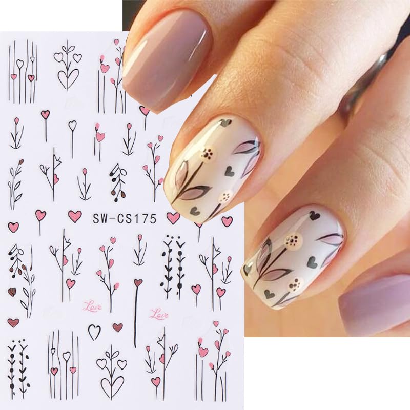 6 Sheets Fall Nail Art Stickers - 3D Self-Adhesive Floral Designs