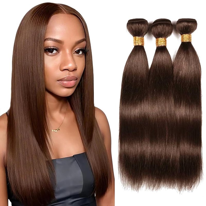 #4 Brown Bundles Human Hair Chocolate Straight Bundles 20 22 24 Inch Unprocessed Brazilian Virgin Hair 3 Bundle Deals Quick Weave Hair Extensions 50 Gram Per Bundle For Woman