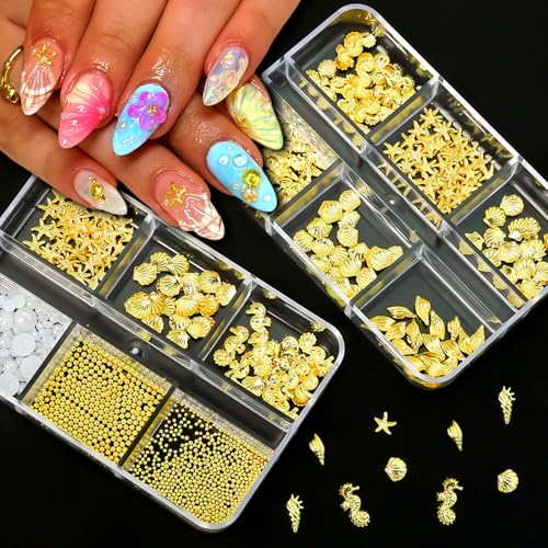 2 Boxes Marine Theme Nail Charms with Steel Studs & Rhinestones
