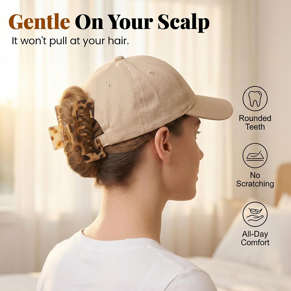 Claw Clips for Baseball Caps - 5 PCS Tortoise Shell Hair Clips for Women | Non-Slip Strong Hold (Black)