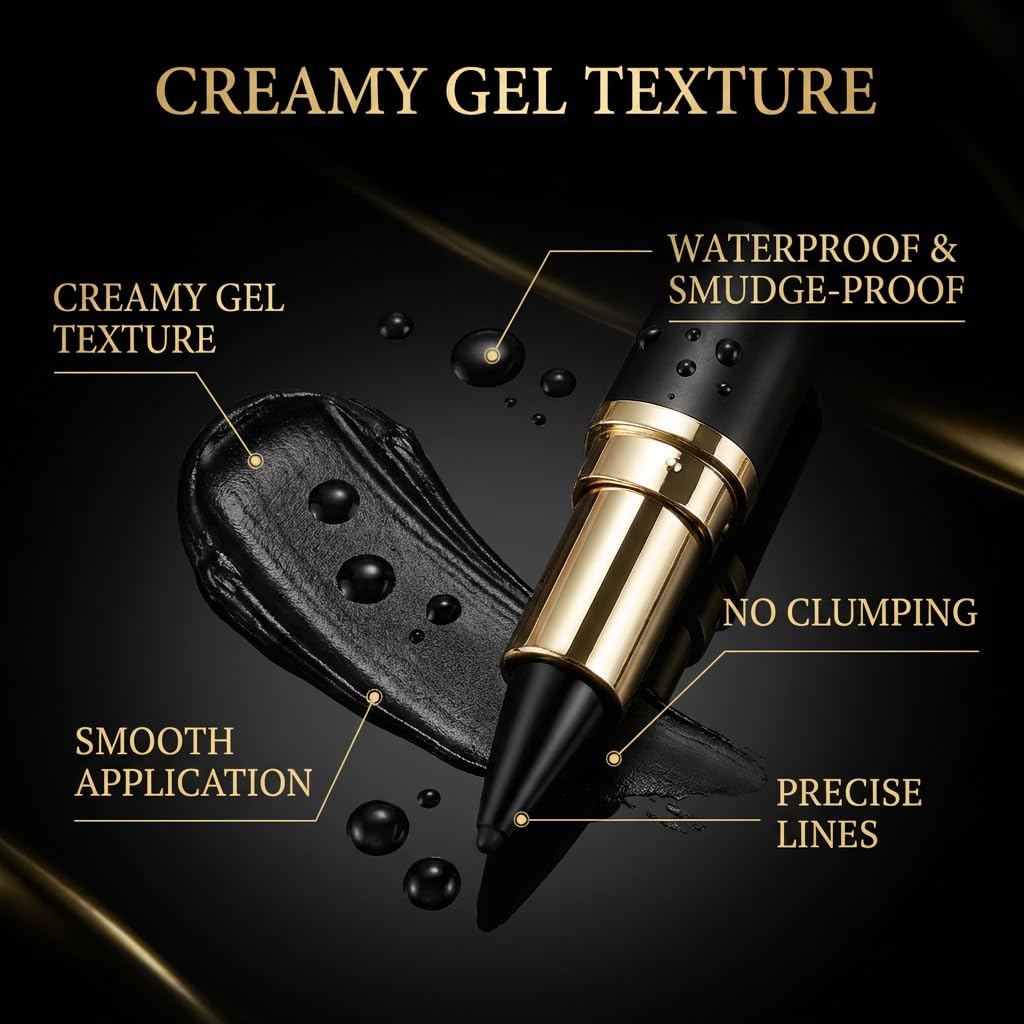 Gel Eyeliner Pencil, Natural Black Eyeliner Cream for Waterline, Long Wear Crayon Eye Liner Waterproof Smudge Proof, Smokey Eye Eyeshadow Palette Gothic Halloween Makeup Set Four Colors (Brown)
