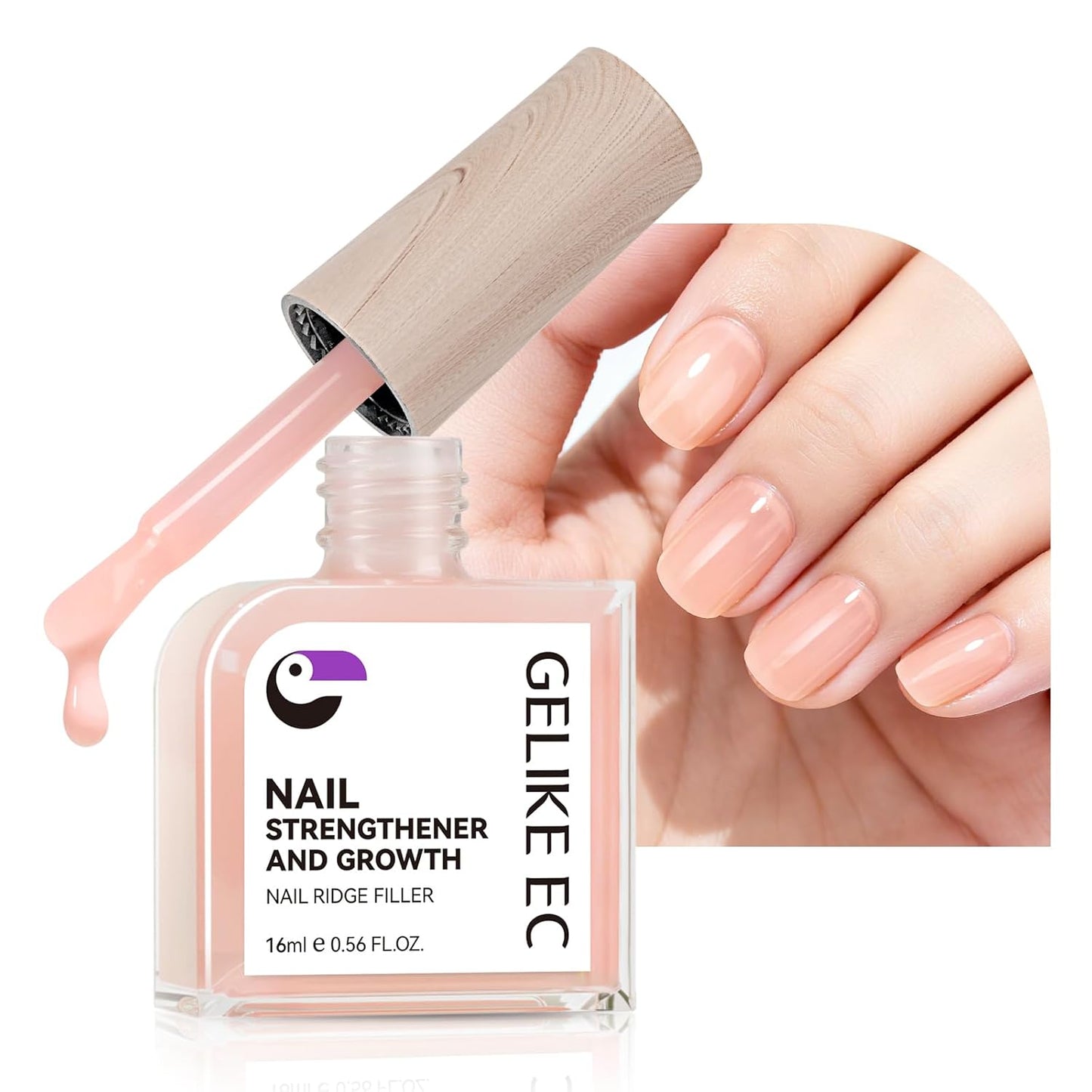 Nail Strengthener & Growth | Extra Strong Protein Hardener for Damaged Nails - Nude Pink 15ml - Quick Dry Ridge Filler