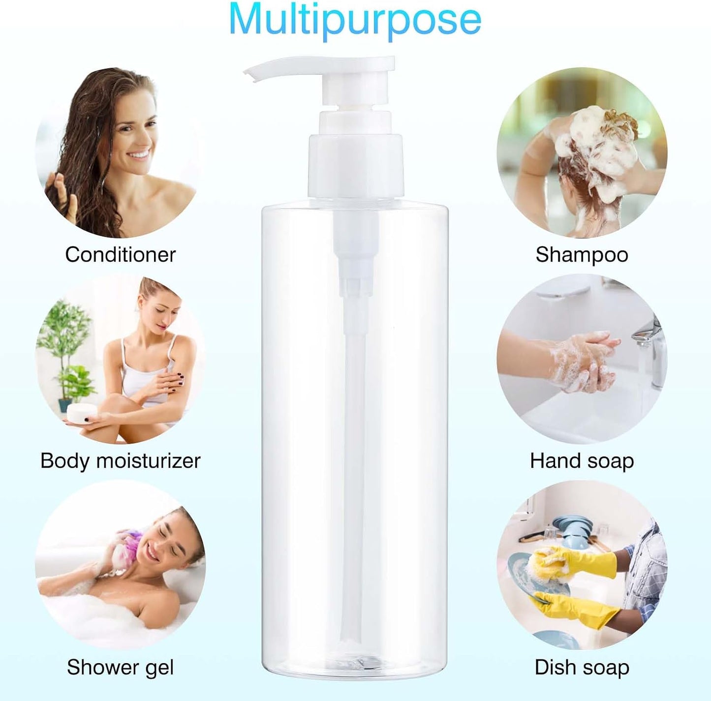 Plastic Pump Bottle Dispenser - BPA-Free Refillable Containers | 2 Pack for Shampoo, Lotion, Body Wash, Creams