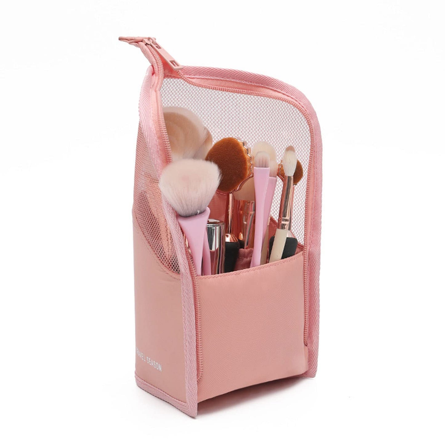 Linsiter Makeup Brush Travel Case Stand Up, High Capacity Makeup Organizer Portable Travel Makeup Brush Holder (Pink)