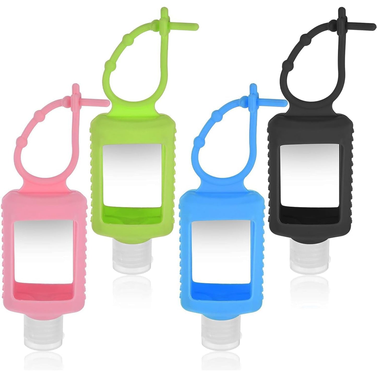 Mezeic 4 Pack Travel Bottles, Hand Sanitizer Holder Empty Travel Size 2oz/60ml Leakproof Refillable Containers Portable Keychain Bottles with Detachable Silicone Case