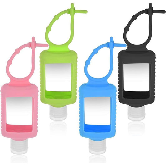 Mezeic 4 Pack Travel Bottles, Hand Sanitizer Holder Empty Travel Size 2oz/60ml Leakproof Refillable Containers Portable Keychain Bottles with Detachable Silicone Case
