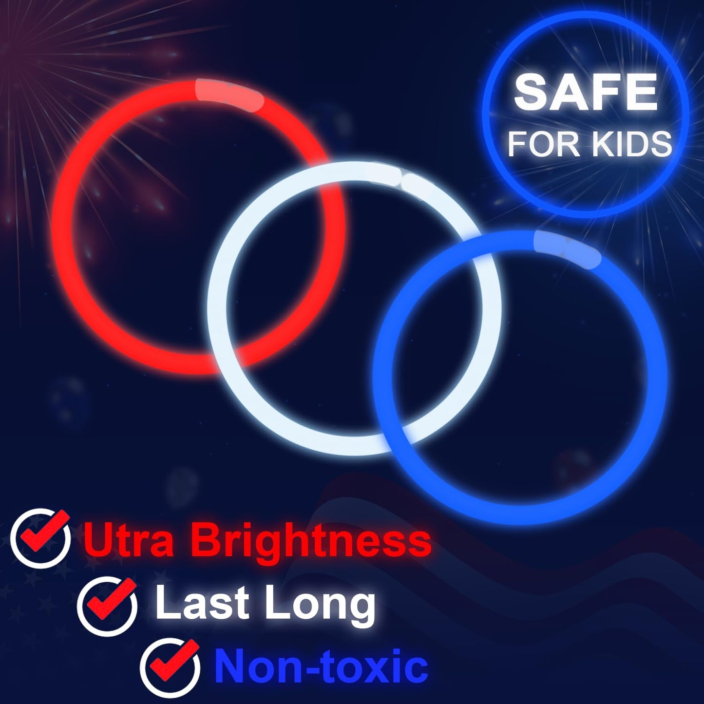 Fourth of July Accessories for Kids, 72-500 PCS Red White Blue Glow Sticks Party Favors Supplies for 250th, Patriotic Treat Goodie Gift Bag Stuffers, Light up Party Toys Stuff Decor for 4th of July