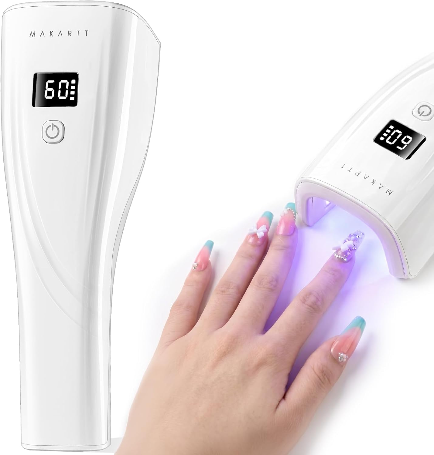 Makartt Flash Cure Nail Lamp - Portable Cordless UV LED Nail Dryer for Rhinestone Glue & Poly Nail Gel | Rechargeable Mini with LCD Display, Smart Sensor & 2 Timers