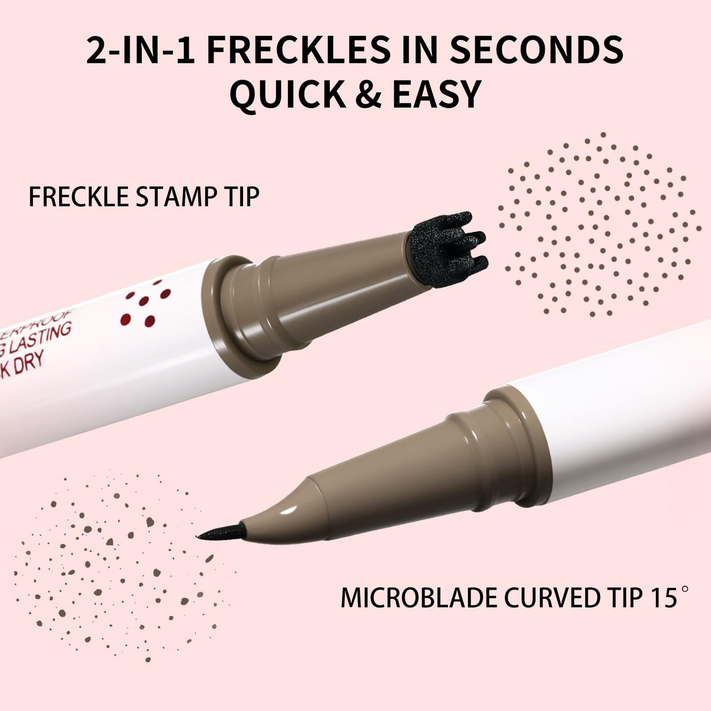 UCANBE 2PCS Dual-Ended Freckle Pen & Freckle Stamp - Precise 15° Curved Tip Makeup Waterproof & Smudge Proof, Long Lasting Faux Freckles Pencils (01 Light Brown)