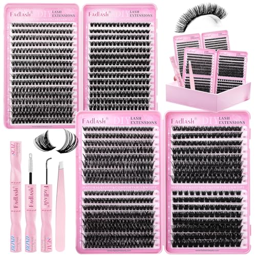 FADLASH Fluffy Lash Clusters Kit 1096Pcs 60D-150D 8-16mm