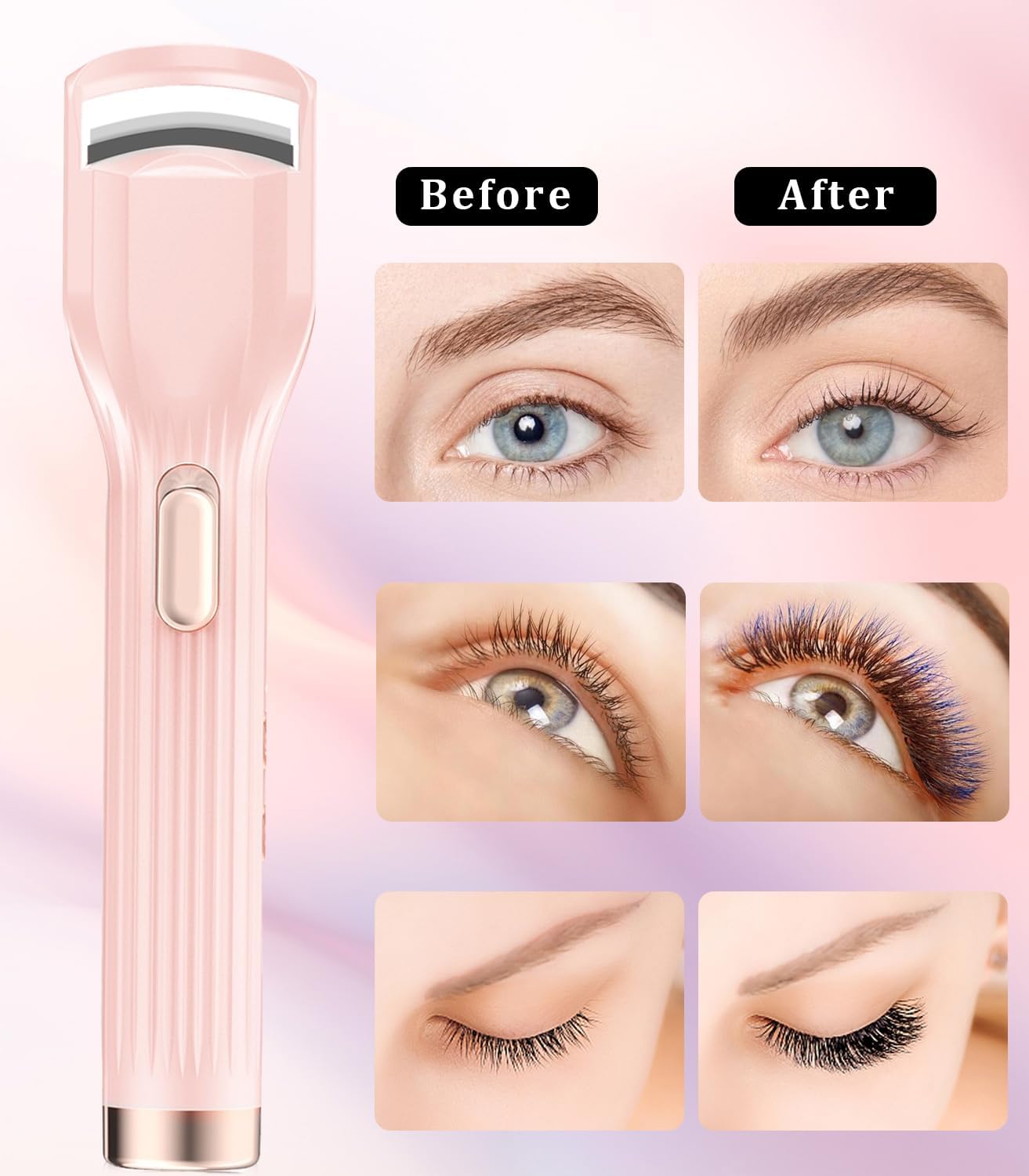 Heated Eyelash Curler - Fast Heating Rechargeable Electric Curler with Anti-Burn Technology | Pink, 2 Heat Modes