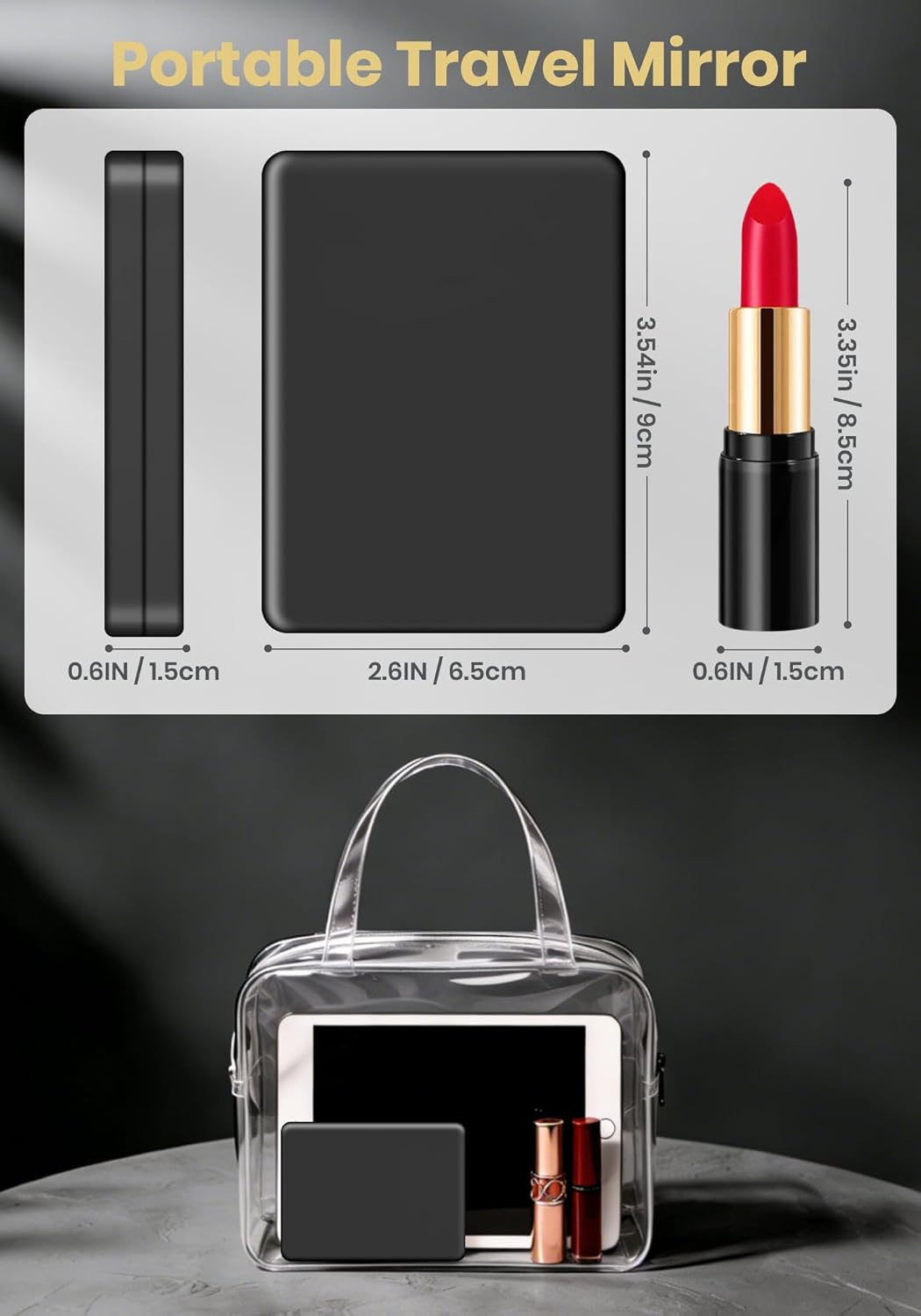 Rechargeable 30X Magnifying Compact Mirror - 3 Lighting Modes & Dimmable Brightness | Portable Travel Makeup Mirror for Women - Black