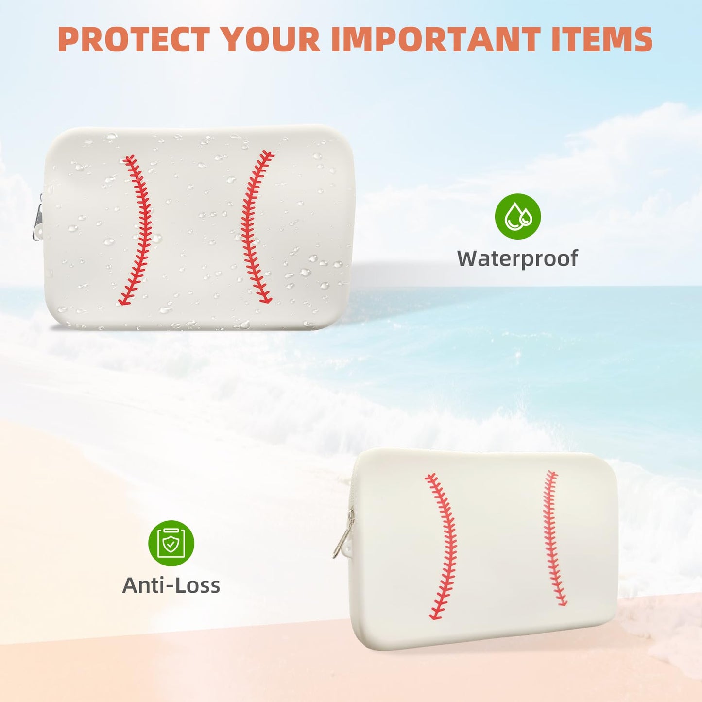HMGES Baseball Silicone Zipper Pouch for Bogg Bag,Includes 1 Baseball Charm