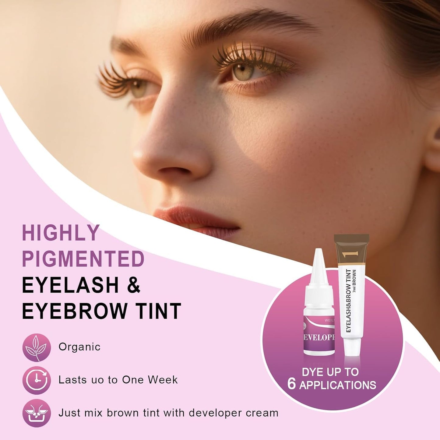 WEILNELL Eyelash & Eyebrow Color Kit, Professional Instant Lash & Brow Color Kit, Easy to Use with Natural Results, DIY Hair Coloring Eye Brow & Eye Lash Set for Beginner Salon Beauty 7ml Light Brown