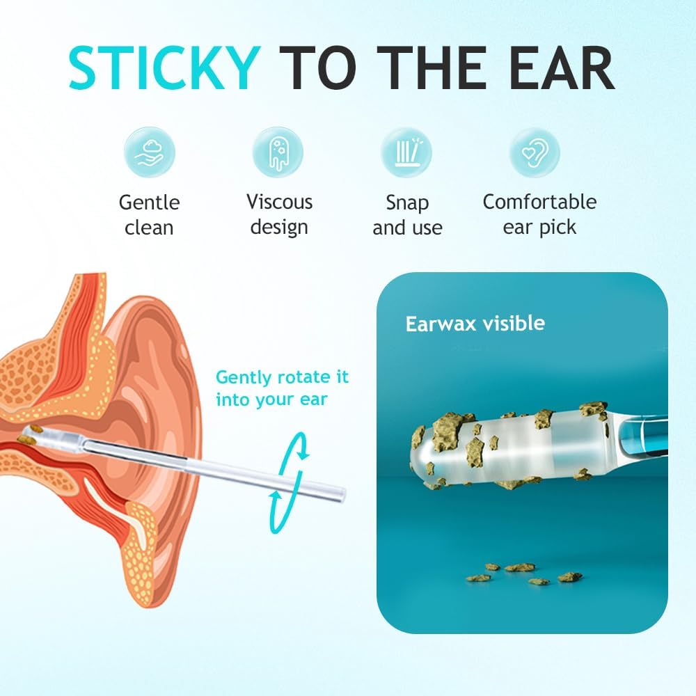 Reusable Sticky Ear Cleaning Stick | Gentle Adhesive Ear Cleaner with Soft Rubber Head - 24 Small Size