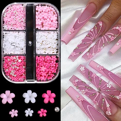 3D Flower Nail Charms Set with Rhinestones & Pearls for Nail Art - BSBTBZ