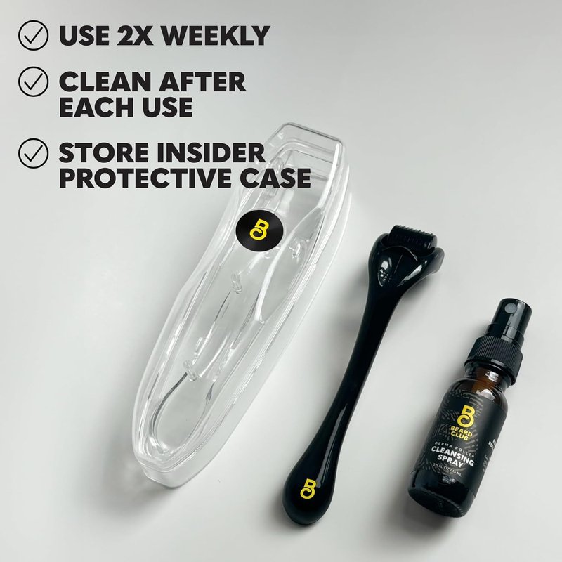 The Beard Club Derma Roller & Cleansing Spray Kit – Microneedling Roller for Beard, Scalp & Face with Beard Roller & Microneedle Cleaner – At-Home Micro Needling Skin Device for Men and Women