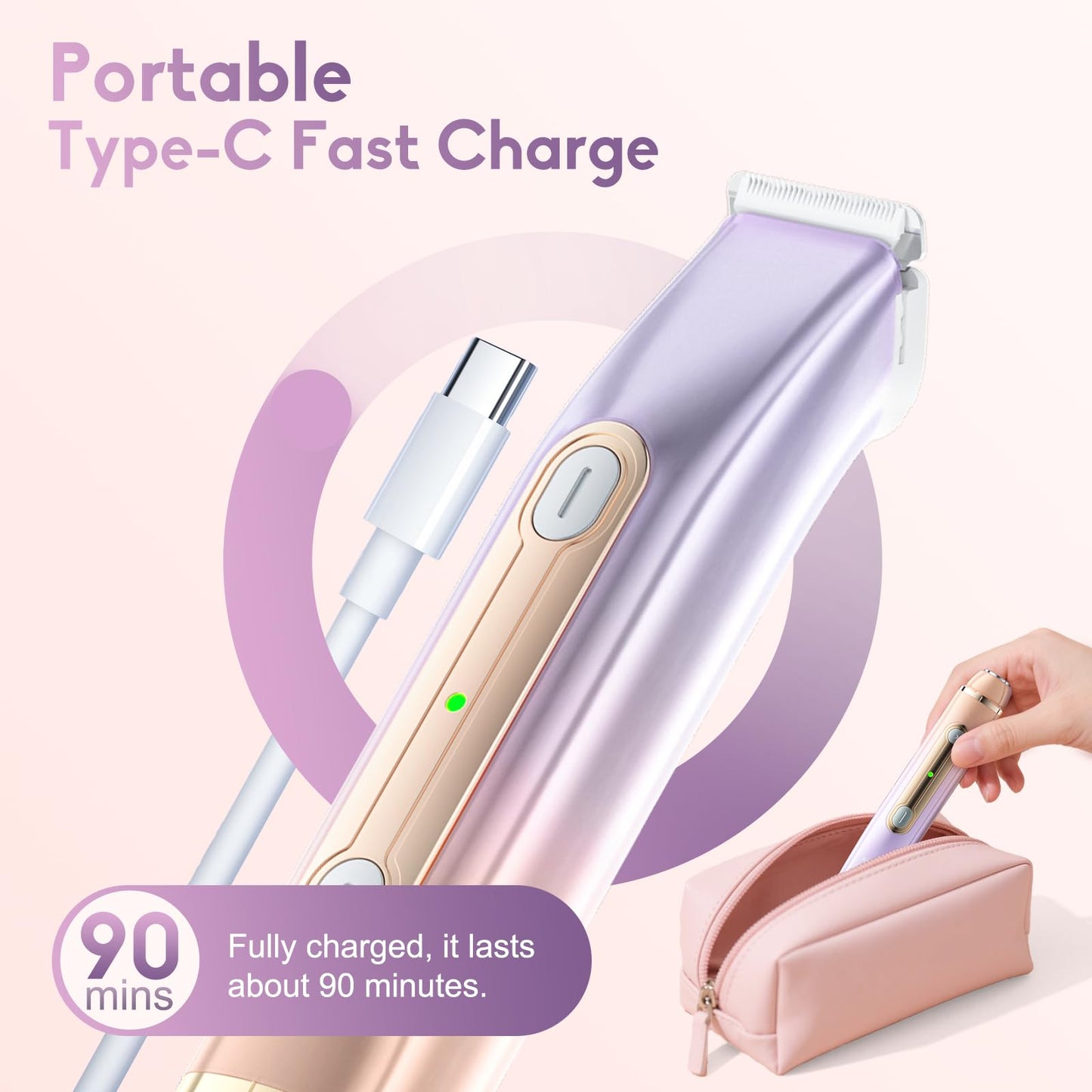 Bikini Trimmer for Women, 2 in 1 Women Electric Shaver Dual Head, Rechargeable Pubic Hair Trimmer with Waterproof, Painless Silk Glide Pro Shaver for Underarm Leg Arm Body Face Private Area