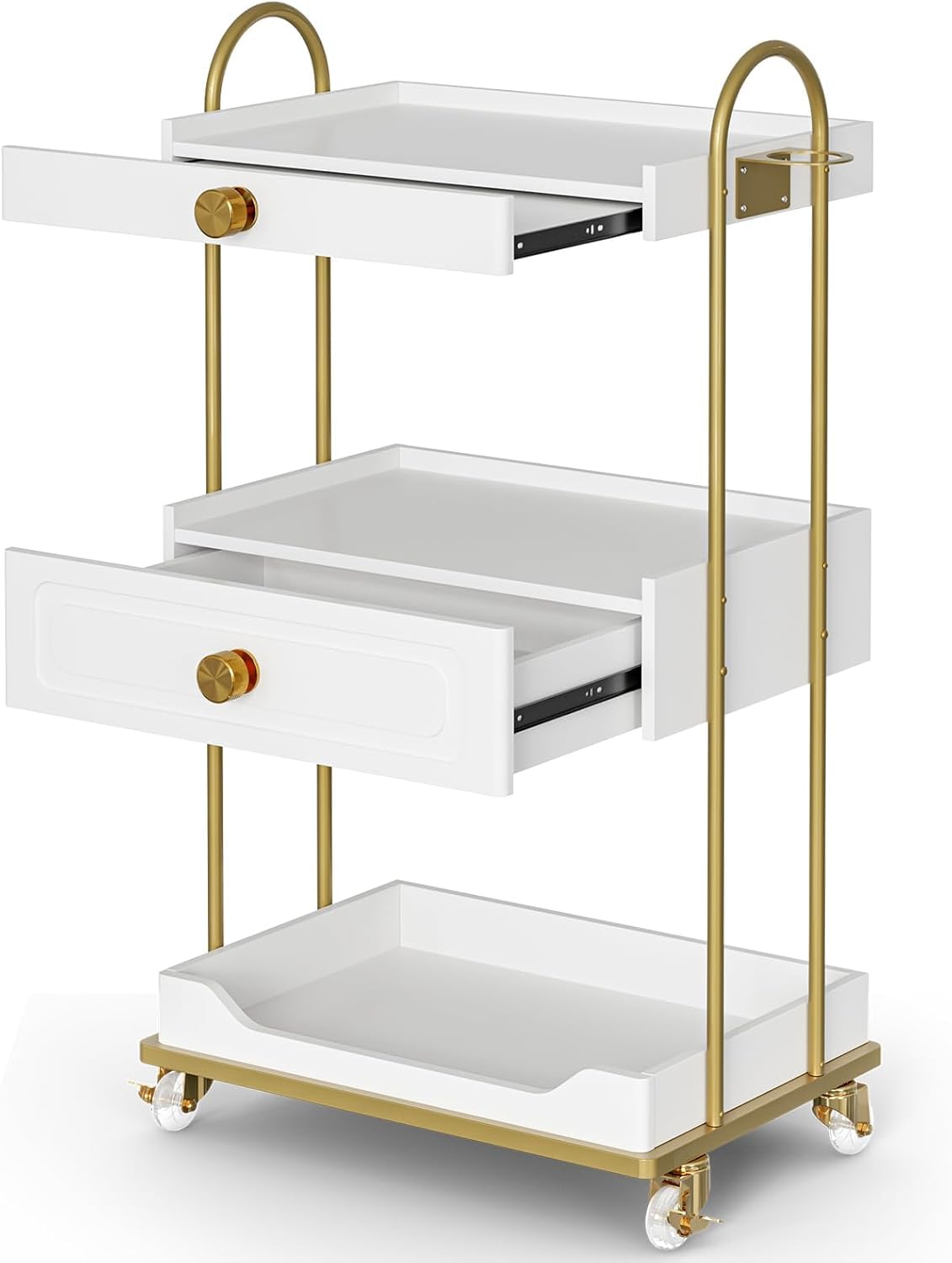 Rolling Beauty Trolley Cart - 3-Tier Barber Salon Cart with Lockable Wheels & Drawer Storage | Mobile Spa Trolley (White)